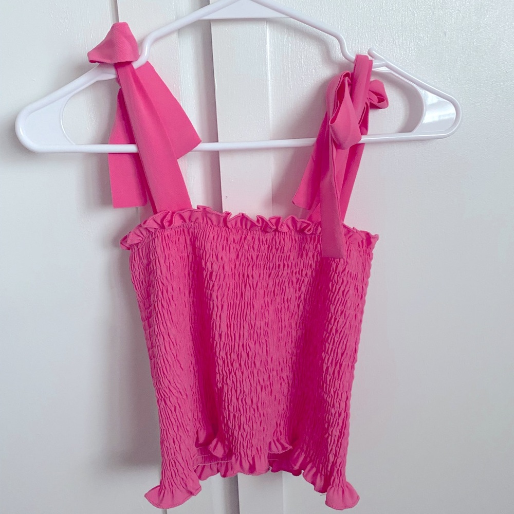 Pink shirred knot strap top